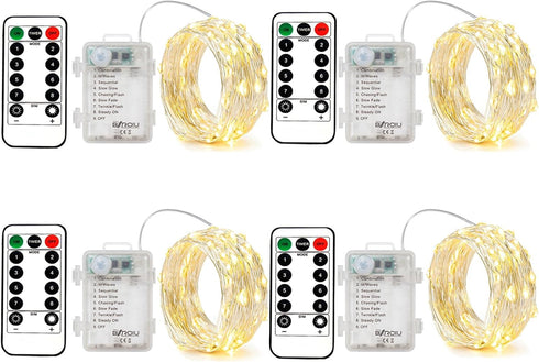 BXROIU 4 Pack Battery Operated Fairy String Lights, 8 Modes 5M Silver
