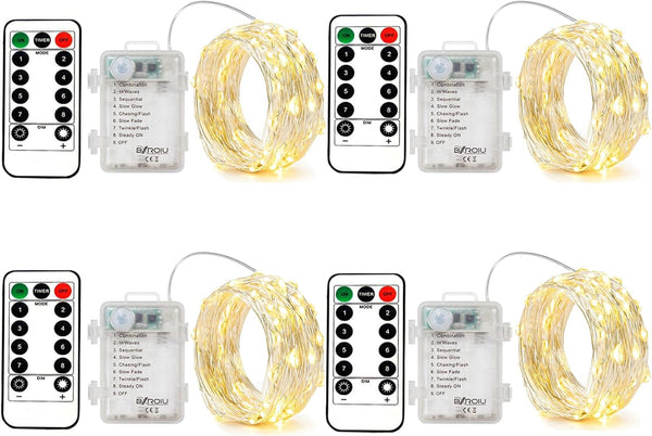BXROIU 4 Pack Battery Operated Fairy String Lights, 8 Modes 5M Silver