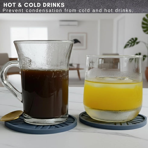 Angardy Homeware Set 6 Silicone Coasters for Drinks of & Gold Holder with Smart and Modern Groove Patterns - protecs