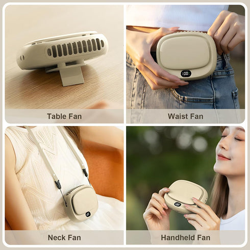 Portable Neck Fan, Handheld Mini Fan, Personal Fan USB Rechargeable, 5 Speed Adjustable, Hands Free Wearable Fan for Kids Woman Man Home Outdoor Travel Beige by PiKaPiKaP