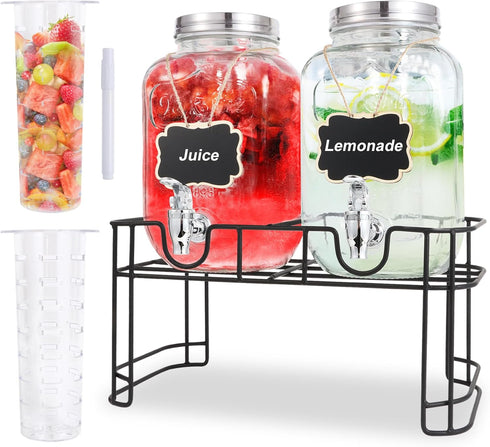 1 Gallon Glass Drink Dispensers For Parties-Set of 2,Drink Dispenser with Fruit
