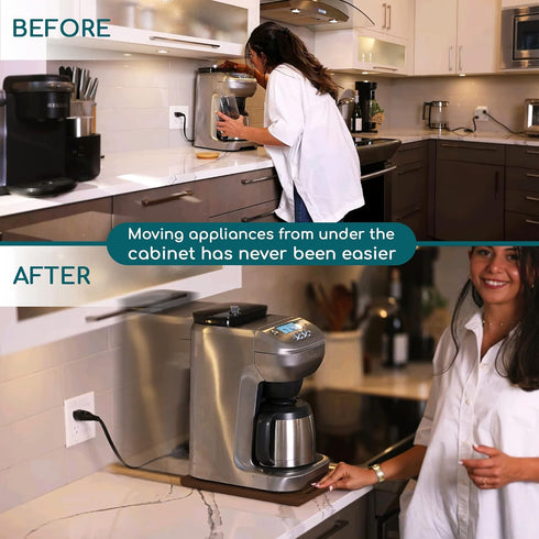 Ibyx Elegant Sliding Tray for Coffee Maker & Heavy Appliances - Sturdy, Slides Easily (Brown, Medium - Wide)