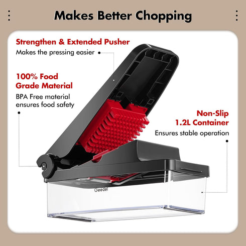 Geedel Vegetable Chopper Pro, 4 in 1 Kitchen Slicer Dicer Cutter Grater with Container for Onion, Potato, Carrot (Red)