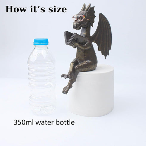 Dragon Reading Book Statue Figurine Sculpture, Wearing Glass Dinosaur Mini Cute Small Creative Ornament for Garden