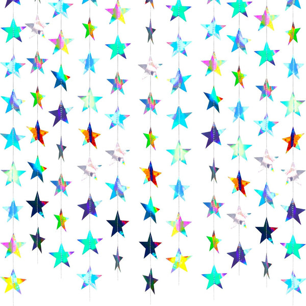 Patelai Glitter Star Garland Banner Decor, 130 Feet Holographic Iridescent Star Hanging Bunting for Parties