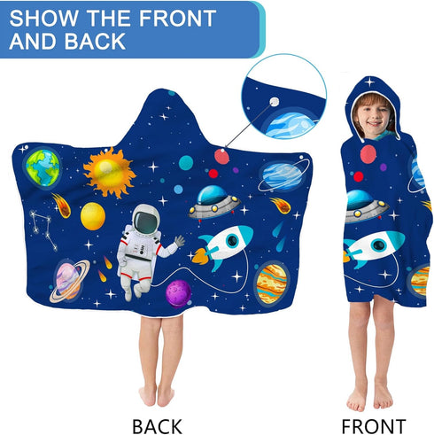 30" 50 Bonsai Tree Spaceman Hooded Beach Towel for Kids, Cute Space Man Bath Towel with Hood, Boy Microfiber Super