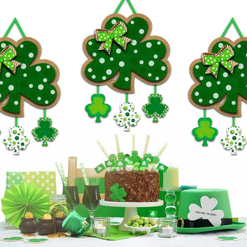 Friday Night St. Patrick's Day Door Sign - Irish Hanging Welcome Board with 3-D Cardboard Green Shamrock Hanger