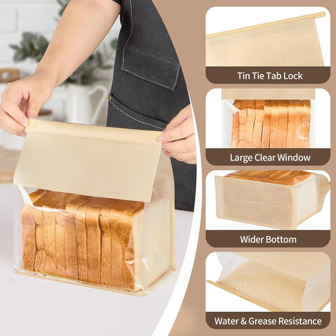 Ocmoiy 50Pcs Large Bread Bags, Resealable Sourdough Bread Bags with Window Paper Treat Bags