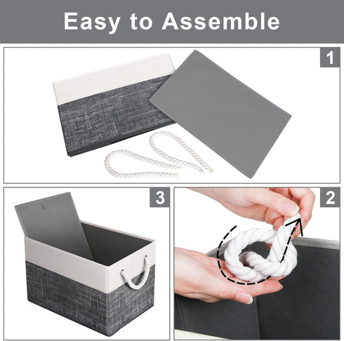 Fab totes 2-Pack Storage Bins, Foldable Baskets for Organizing Toys, Books, Closet, Large Storage Box with Rope Handles