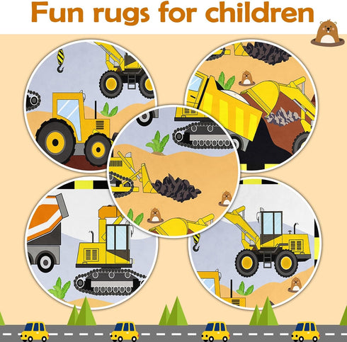 2x3 Construction Rugs for Boys Room Feet, Play Rug for Cars and Trucks Car Mat for Kids Floor Carpet for Indoor