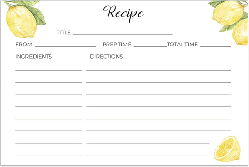 Heart&Berry Lemon Recipe Cards (Set of 50) - 4x6 Double Sided Thick Cards