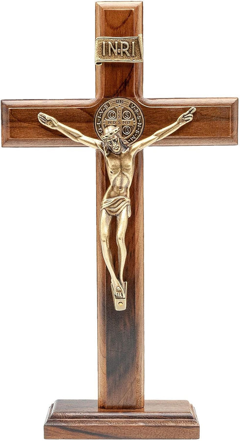 Intercession Wall and Table Wood Cross Crucifix, 10 inches in Antique Gold