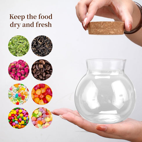 2PCS Airtight Spherical Glass Jar With Cork Lid - 17oz Candy Jar for Preserving and Storing Coffee, Spice, Beans,
