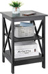 3-Tier SUPER DEAL Side Table, End Table with Shelves, Versatile X-Design Wood Sofa Table for Living Room Bedroom