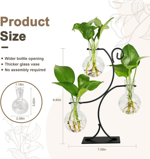 2026 3 Bulb Renmxj New Desktop Plant Propagation Stations, Plant Terrarium with Metal Stand, Glass Propagation Vases