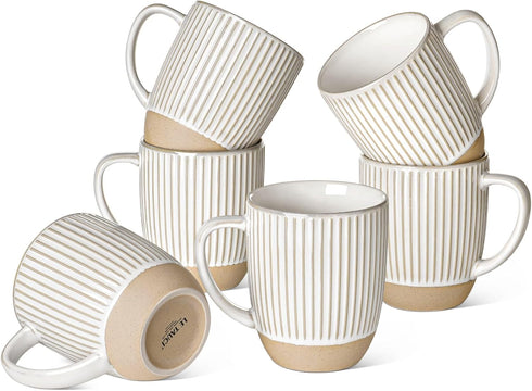 LE TAUCI Coffee Mugs 16 oz,Ceramic Mug Set, Embossment Cups for Latte,
