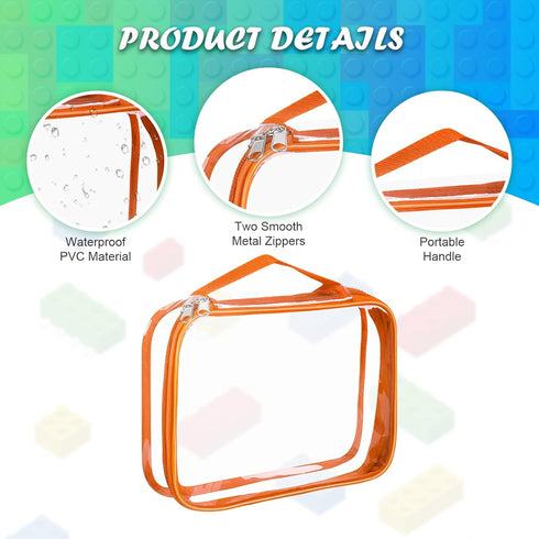 8 Packs Toy Storage Bags with Zipper, Clear PVC Organizing Bags, Reusable Toy Storage Organizer with Portable Handle