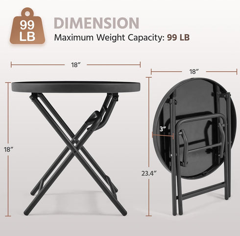 Yaheetech Outdoor Folding Side Table, Round Patio Folding End Table with Silk Tempered Glass Tabletop, Portable Small