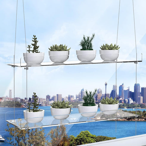 ZerzSemp 2-Tier 16" Acrylic Window Display Shelves Adjustable Clear Racks for Herbs, flowers and Indoor Greenery