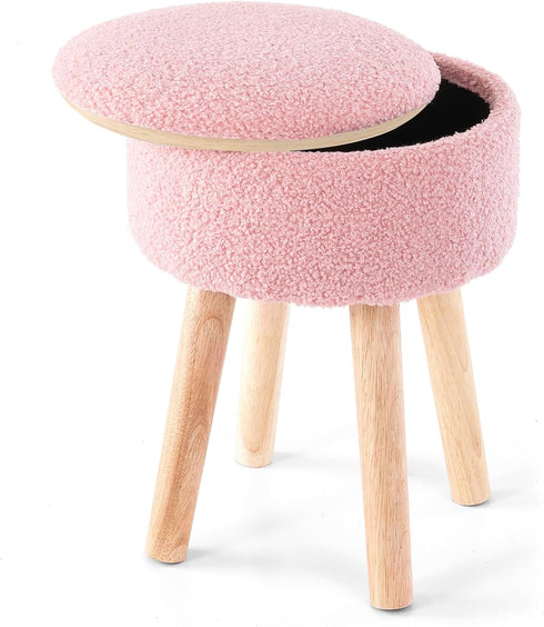 BRIAN & DANY Vanity Stool, Sherpa Vanity Stool Chair with Storage, Round