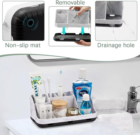 Marble Bathroom Countertop Organizer, Detachable 7 Slots for Kids Electric Toothbrush and Toothpaste Storage