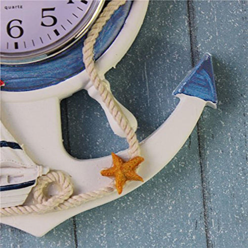 Nautical Wheel Rudder Steering Wheel Decor, Mediterranean Style Anchor Clock Beach Sea Theme Wall Hanging Decoration