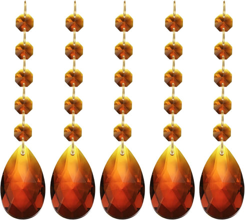 PATIKIL Teardrop Crystal Chandelier, 5 Pack 135mm Length Prisms Part Dark Amber
