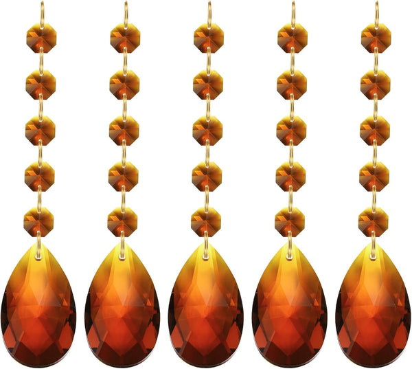PATIKIL Teardrop Crystal Chandelier, 5 Pack 135mm Length Prisms Part Dark Amber