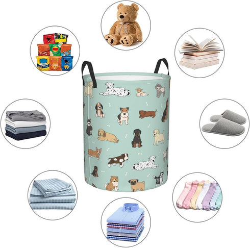 Cute Puppy Dog Round Laundry Hamper Storage Basket for Toys and Clothes Organizer, 62L