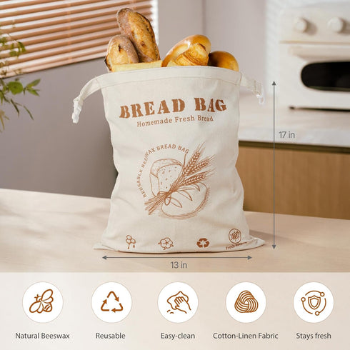 STOROGI 1 Pack 17x13 Inches loaf-1 Pack Beeswax Bread Bag, Sourdough Bread Bags for Homemade Bread, Bees Wax Wraps