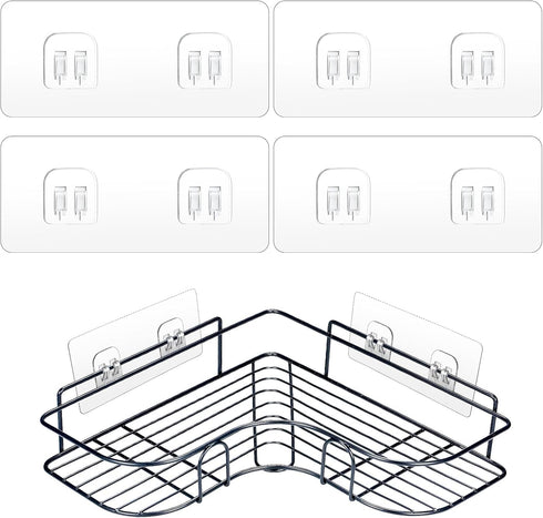 4 Pack Strong Shower Caddy Adhesive Hooks, Waterproof No Drilling Hanging Hooks for Bathroom Storage (Double Hook,