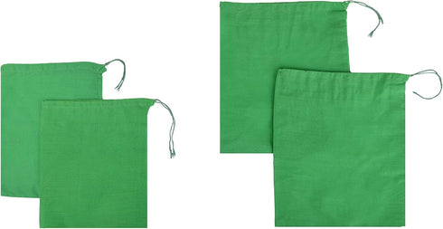 Green Cotton Christmas Drawstring Bags Eco-Friendly 145 GSM (6x8 in 25 pcs) Small Gift Bags for Kitchen & Grocery