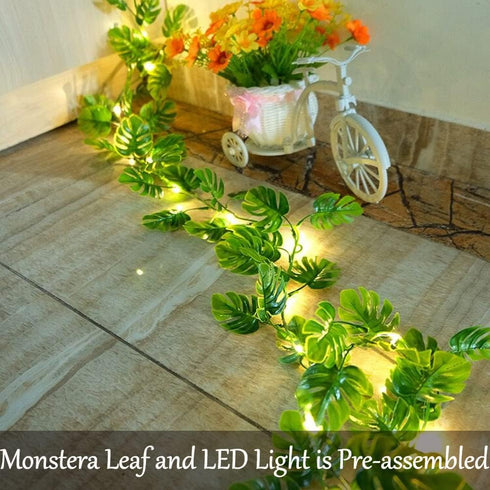 20 Lights,Summer Fielegen LED Monstera Leaf String Lights, Artificial Tropical Palm Leaves Greenery Vines