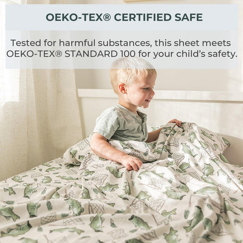 3 Pobibaby - Premium Twin Fitted Sheet, Flat Sheet with Pillow case - Ultra-Soft Cotton Blend, Stylish Woodland