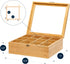12 RoyalHouse Big Natural Bamboo Tea Storage Organizer with Clear Acrylic Top Window, Compartments Eco-Friendly Tea Bag