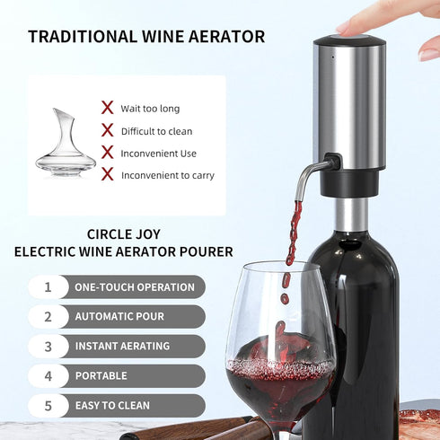 CIRCLE JOY Electric Wine Opener Set, 4-in-1 Rechargeable Wine Set, Gift Set for Wine Lovers, Silver