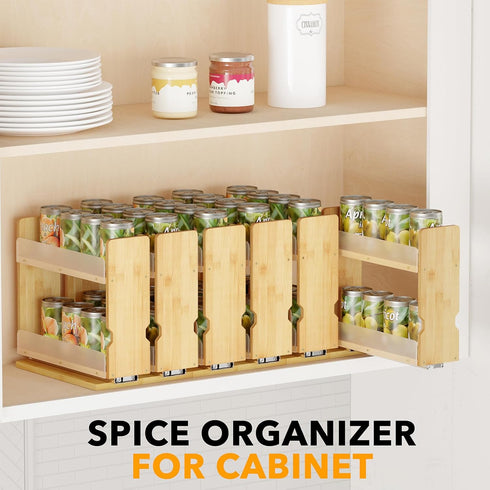 7.3" 2 Drawers(3" 2-Tier, SpaceAid Bamboo Pull Out Spice Rack Organizer for Cabinet, Heavy Duty Slide Out Seasoning