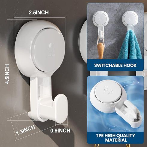 TAILI 4 Pack Suction Towel Hook for Bathroom, Damage-Free Hanging Hooks for Inside Shower Wall, Powerful Vacuum Suction