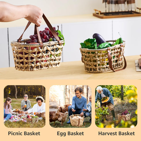 Farmhouse Seagrass Egg Baskets for Collecting Fresh Eggs Handmade Egg Collecting Basket Wicker Oval Storage Basket