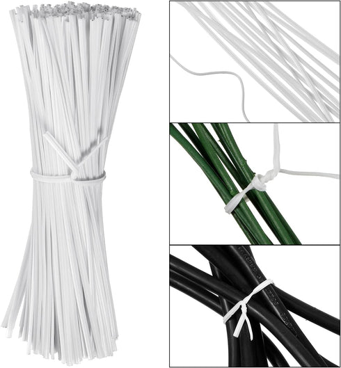 WILLBOND 200 Pcs White Christmas Garden Plastic Twist Tie - 4.72'' for Wreaths and Garland