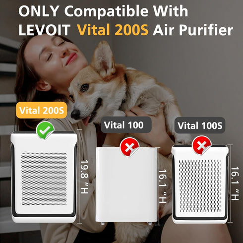 Vital 200S Pet Replacement Filter for LEVOIT Vital 200S Air Purifier, H13 True HEPA and Activated Carbon Filter, 2 Pack