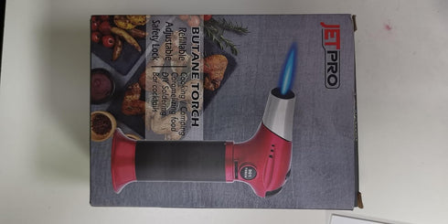Butane Torch Kitchen Lighter, Refillable Cooking Torch with Adjustable Flame for BBQ and Desserts (red)