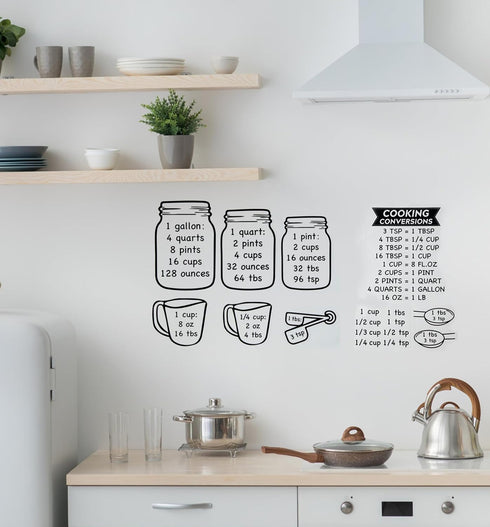 Kitchen Conversion Chart Wall Decor, Metric Measurement Conversion for Cooking, Baking, Fridge Decor, Gallon Quart Pint Cup Ounce Tbsp Tsp Conversion Chart Sticker (11.4x8.3 in)