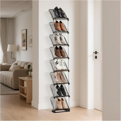 8 10.4" 64.5" 9.8" SMILHELTD Vertical Shoe Rack Tiers Narrow Clear Sneaker Storage Holder Luxurious Slim Tall Organizer