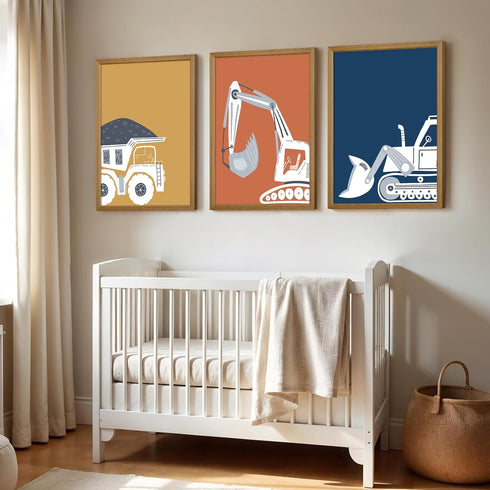 Youillne 12x16 Inch Set 3 Construction Truck Nursery Wall Art Toddler Boys Room Wall Decor Kids Canvas Poster Dump