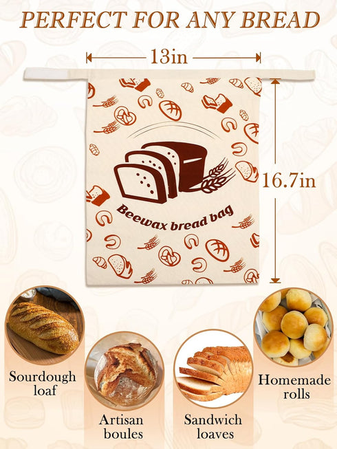 13''x16.7'' 1 Natural Beeswax Bread Bags with Sealing Zipper - Reusable Sourdough Storage Wraps for Homemade Bread