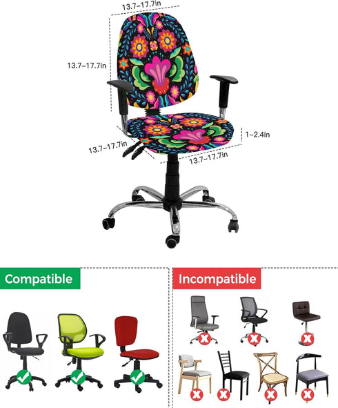 Colorful Floral Mexican Pattern Office Chair Cover, Stretchable Slipcover for Computer Chair Backrest, Mexico Ethnic