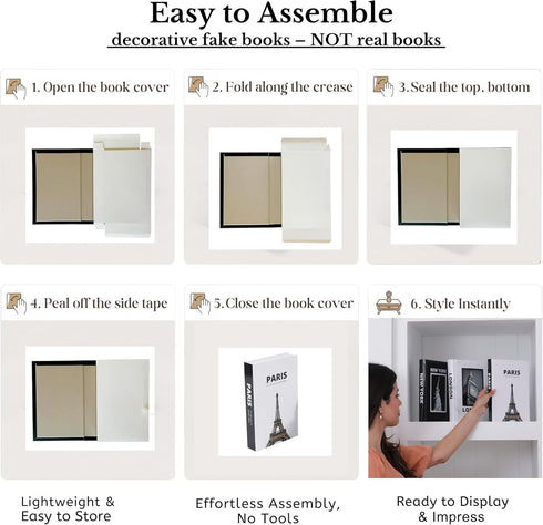 Set Decorative Books for Home Decor Foldable Black and White Faux Book Featuring Paris, London & New York Modern Coffee