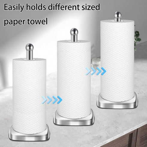 DAWNER Paper Towel Holder Countertop with Weighted Suction Cup Base, Stainless Steel Freestanding Stand for Kitchen