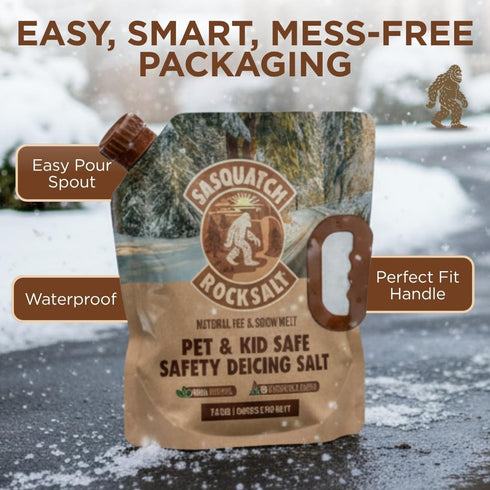 7.5 LBS Pack) 3,750 100% SASQUATCH ROCK SALT Natural Ice & Snow Melt - Pet & Kid Safe Safety Deicing Salt - (Single